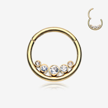 Golden Divinity Sparkle Gems Seamless Clicker Hoop Ring-Clear